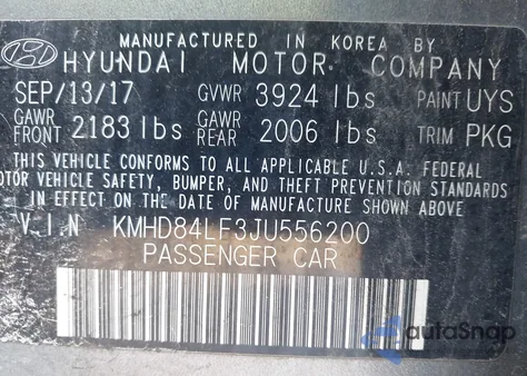 2018 Hyundai Elantra Sel из США, поврежденный, VIN KMHD84LF3JU556200